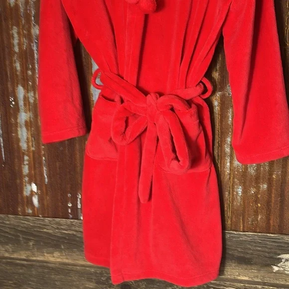 Red Hooded Plush Victoria Secret monogrammed VS Robe. Size Large - Picture 3 of 10